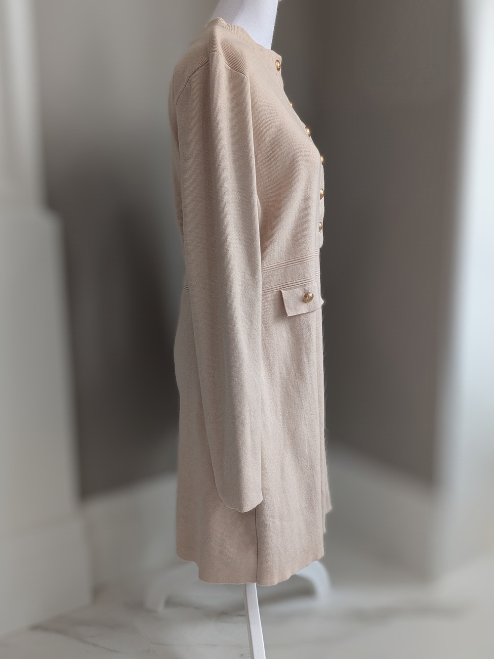 SHEIN Beige Long Sleeve Button-Front Knit Dress-Size 12 - Picture 5 of 8